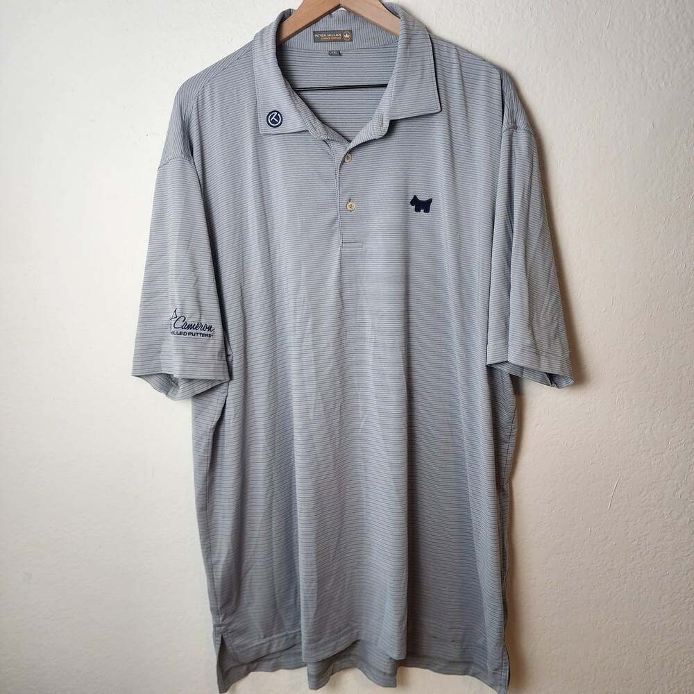 Peter Millar Polo Shirt Mens 2XL Gray Stripe Summer Comfort Scotty Cameron Golf